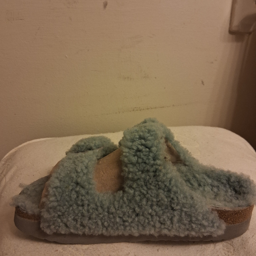 Womens BIRKENSTOCK PAPILLIO Cozy Faux Slide Sandals, Light Sage Size 41, US 10 - Picture 12 of 16